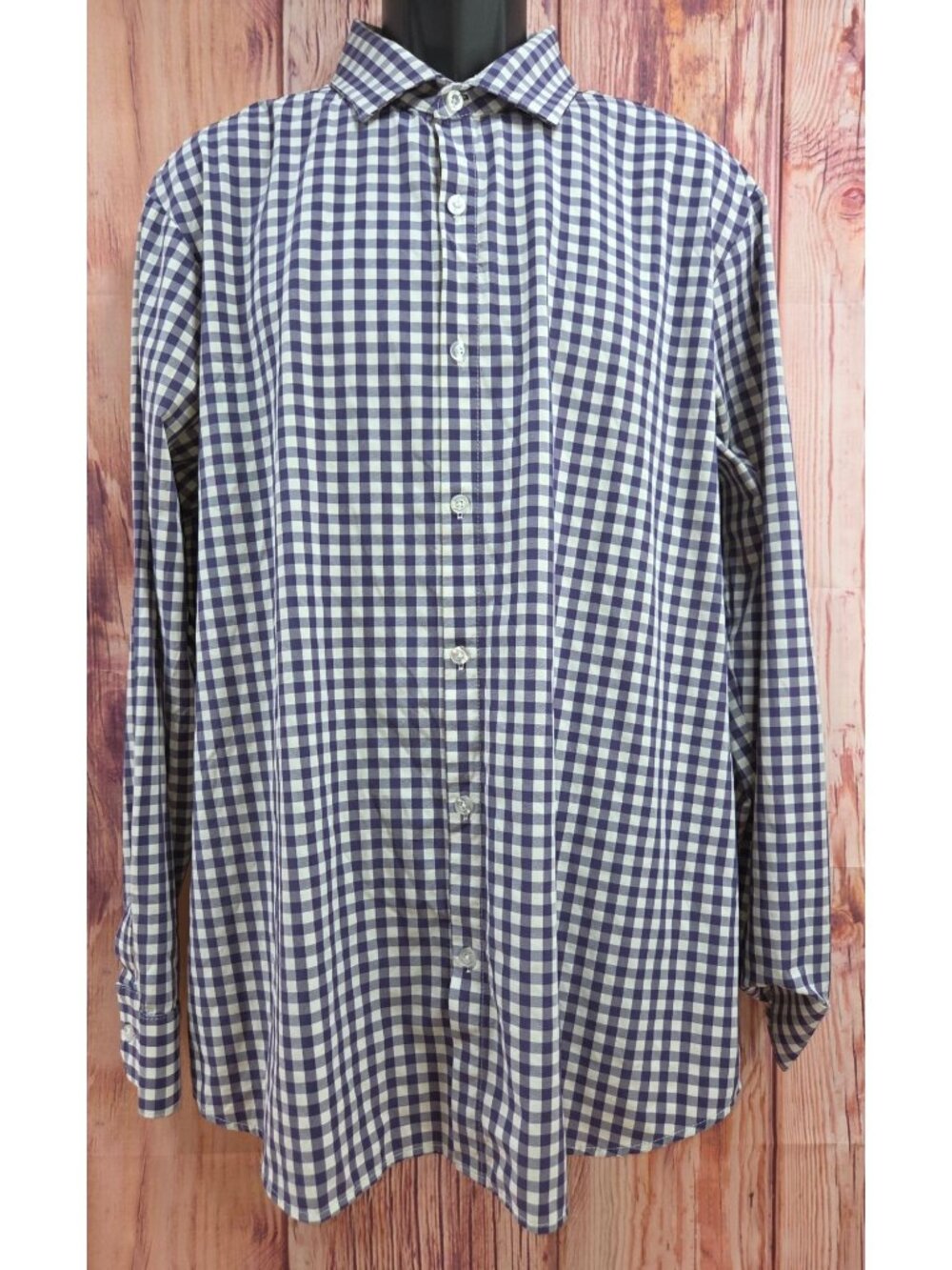 Mizzen+Main Mens Blue Gingham Button-Up Shirt XXL Trim Fit Stretch Navy White